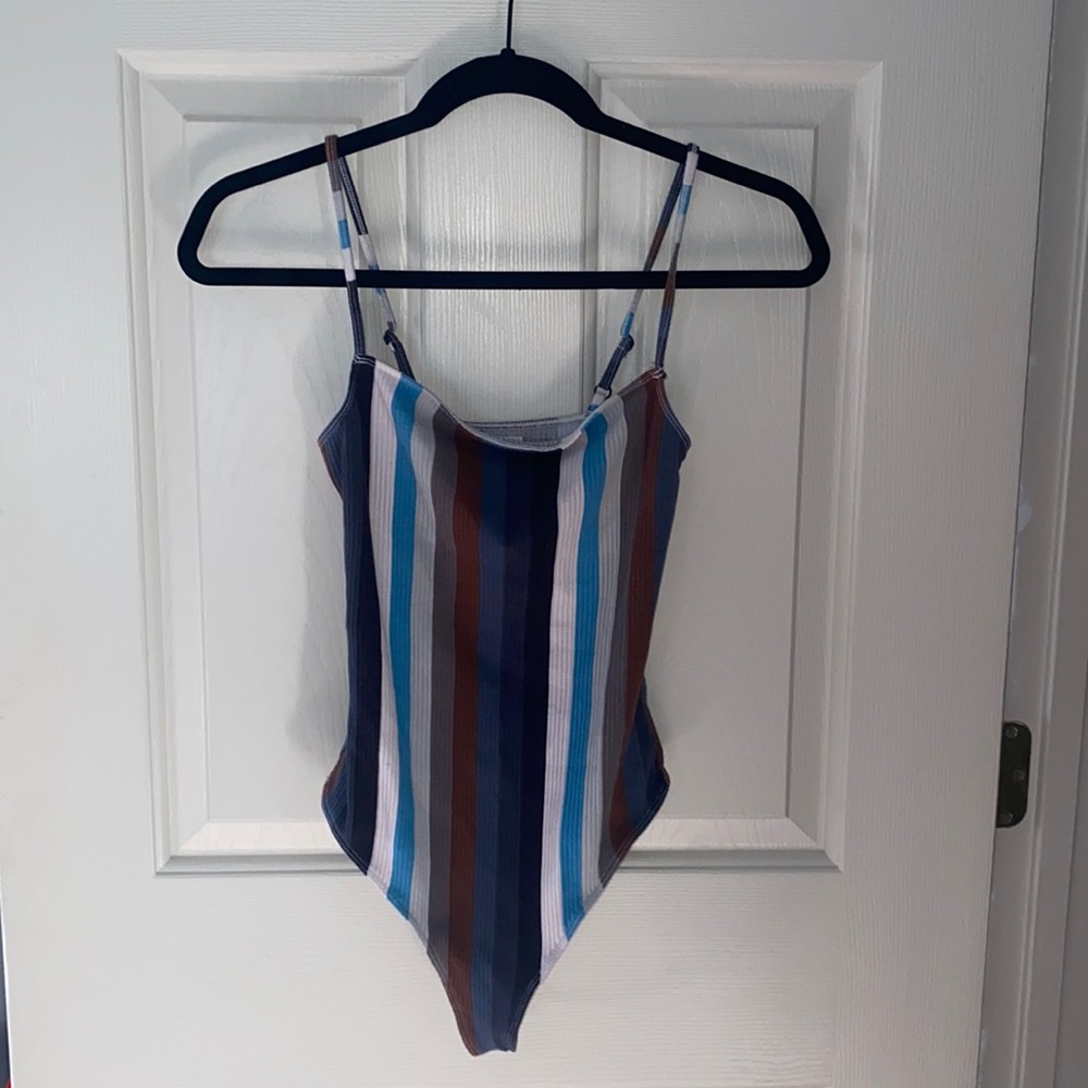 Thong Style Striped Body Suit